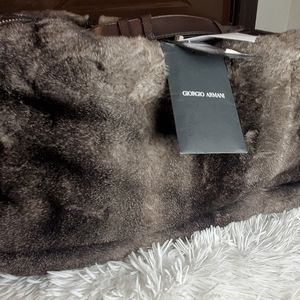 Giorgio Armani Leather/ Fur Travel Bag Brown/ Cream NWT